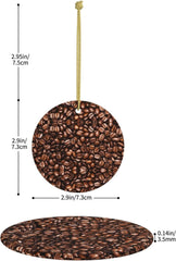 Grains de café torréfiés amusants, rond en céramique imprimé Double face avec ficelle dorée pour suspendre un décor festif pour la maison et le bureau
