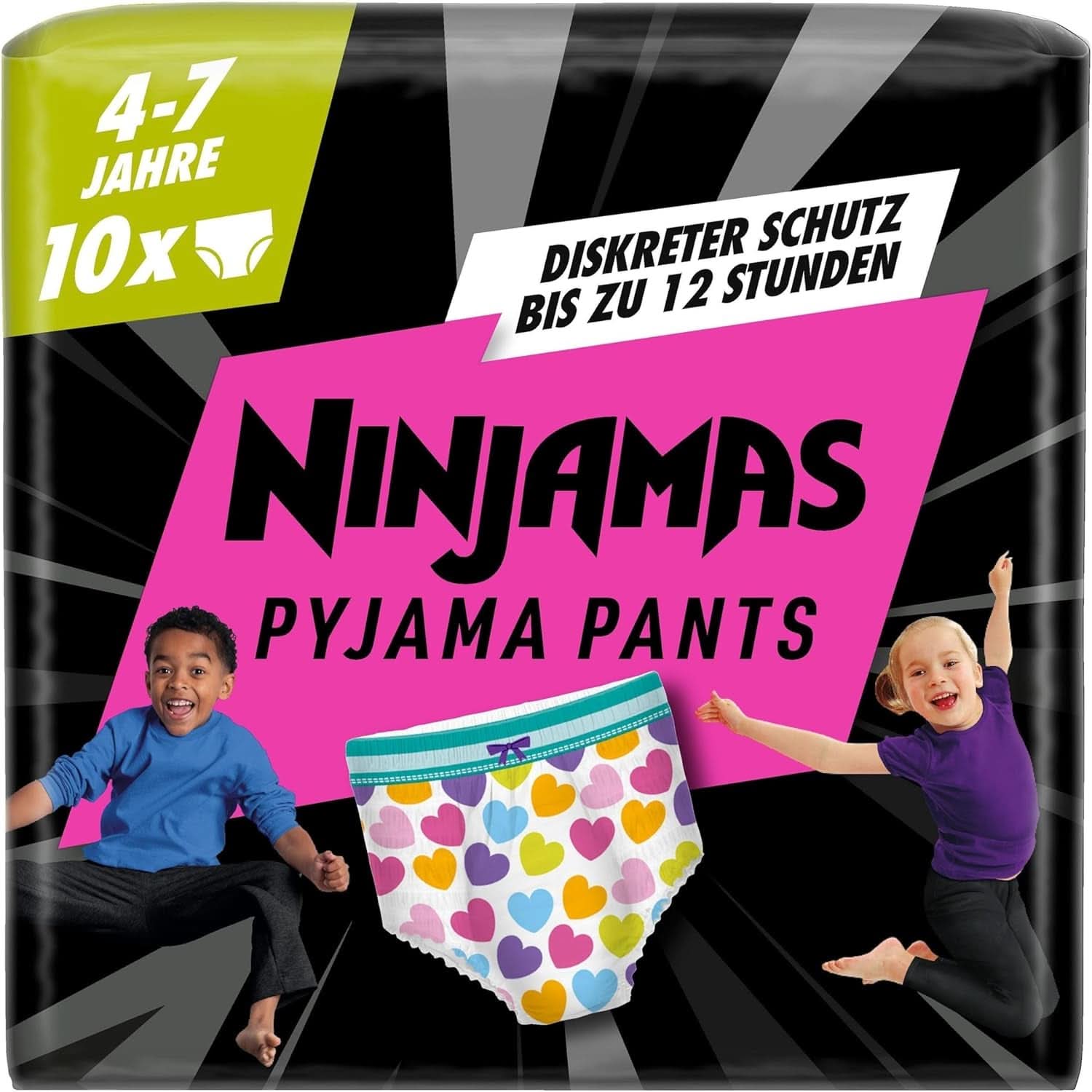 Pantalons de Pyjama Coeurs, 10 Pantalons de Nuit Absorbants, 7 Ans, 17Kg-30Kg Mère et Enfant Naty Shop