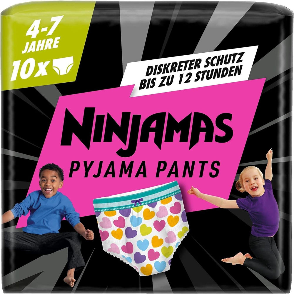 Pantalons de Pyjama Coeurs, 10 Pantalons de Nuit Absorbants, 7 Ans, 17Kg-30Kg Mère et Enfant Naty Shop