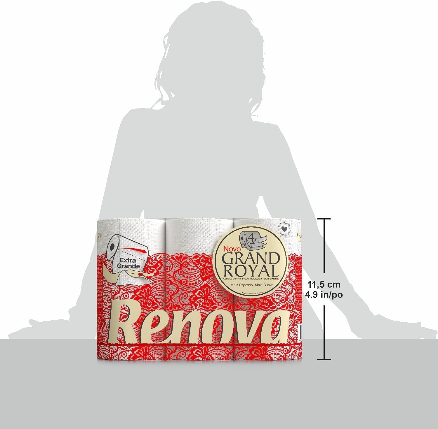 Papier toilette Renova Renova Grand Royal 4 épaisseurs - 6 rouleaux, Large (paquet de 5)