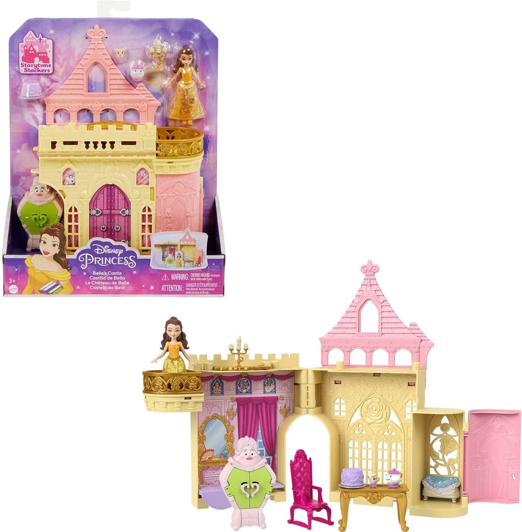 Mattel Disney Princess Transforming Playset Carriage to Castle With Little Aurora Doll, 3 nivele, 6 zone de joc, 4 figuri, mobilier și accesorii HWX17 Papusi Naty Shop Set de joacă Belle