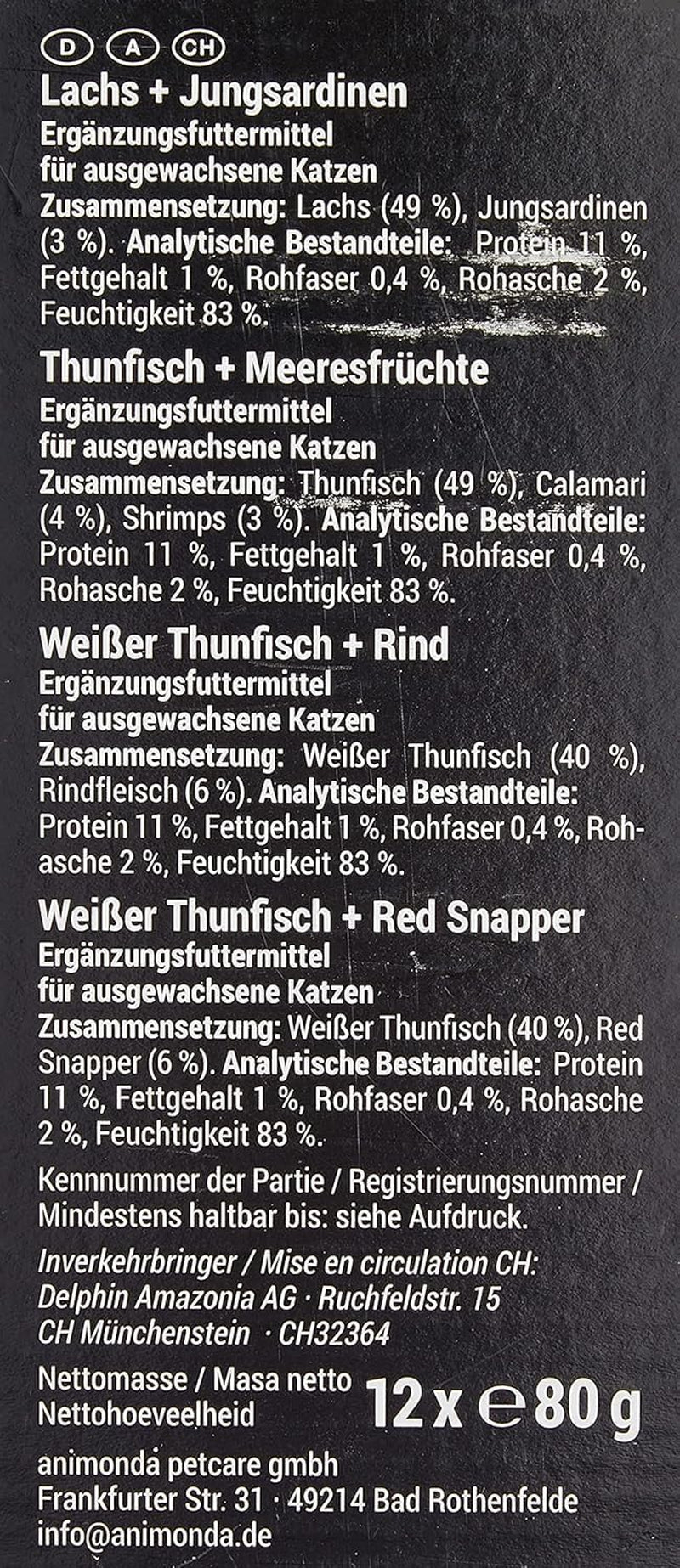 animonda Carny Adult Ocean Marine Variety No. 1 (12 x 80 g), nourriture humide pour chat adulte, nourriture humide aux filets de poisson tendres, nourriture pour chat sans céréales et sans sucre