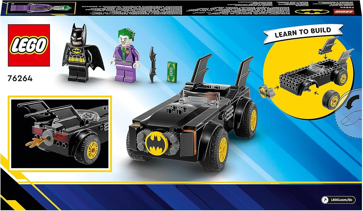 LEGO 76264 DC Poursuite dans la Batmobile : Batman contre. Coffret de voitures jouets Joker, Coffret de démarrage super-héros avec 2 figurines, Jouet pour enfants d'âge préscolaire, garçons et filles à partir de 4 ans, Ensembles de construction rapides à assembler Besuche den LEGO-Store