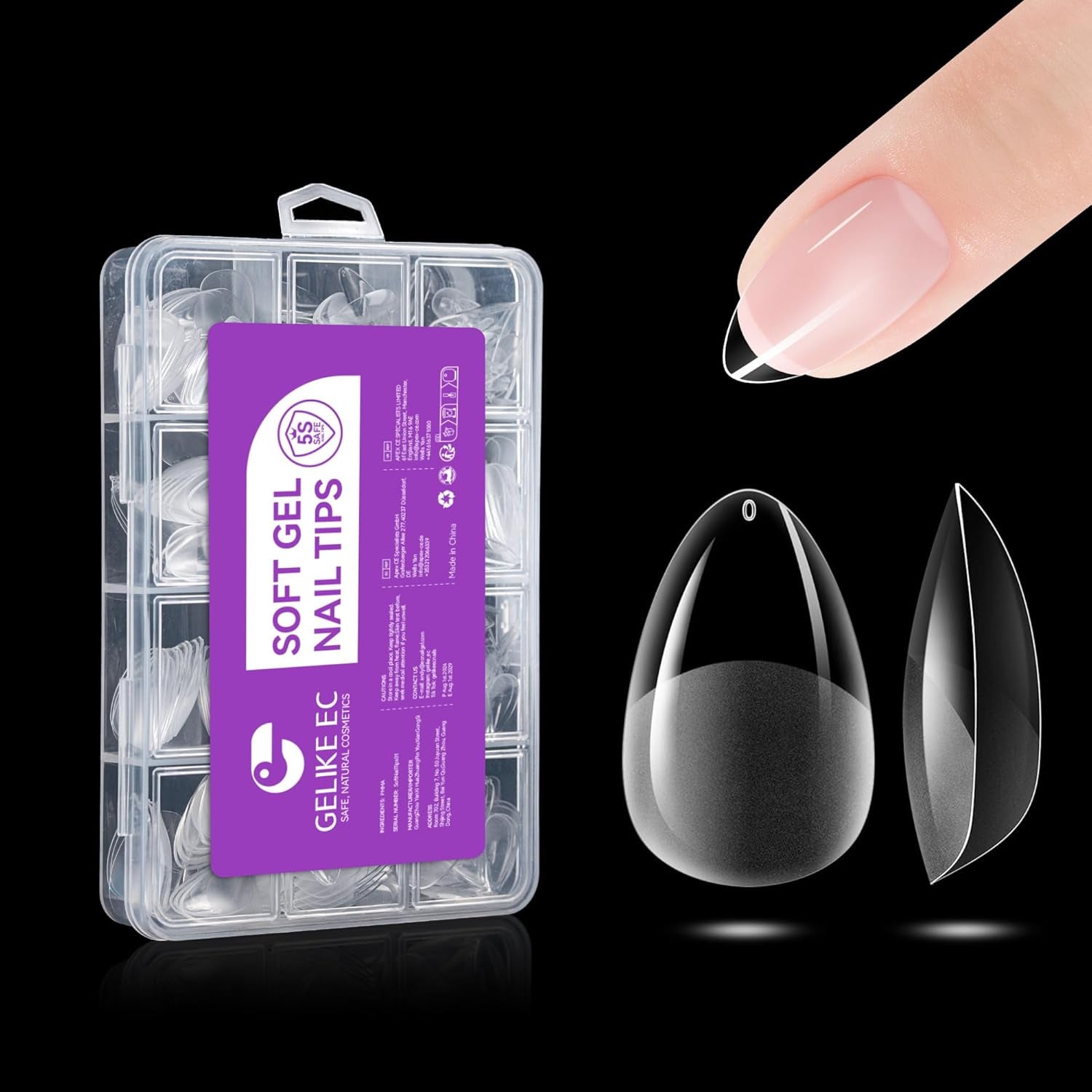 Gelike EC Lot de 120 faux ongles carrés extra courts en résine PMMA pré-polie pour femme, salon, 12 tailles