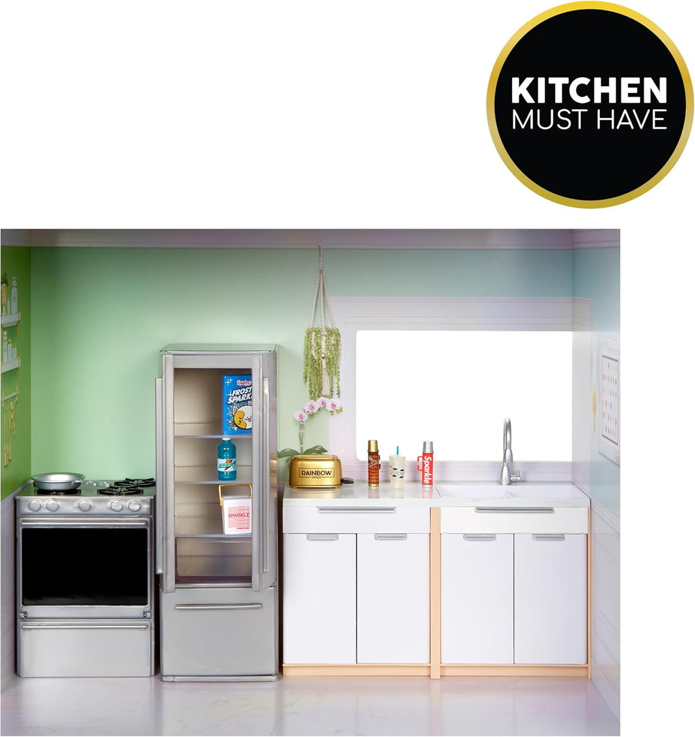 Rainbow High Townhouse - Maison de vacances à 3 étages avec 5 chambres et terrasse - Maison complète avec ascenseur fonctionnel et accessoires - Jeux pour enfants de 4 à 12 ans et plus