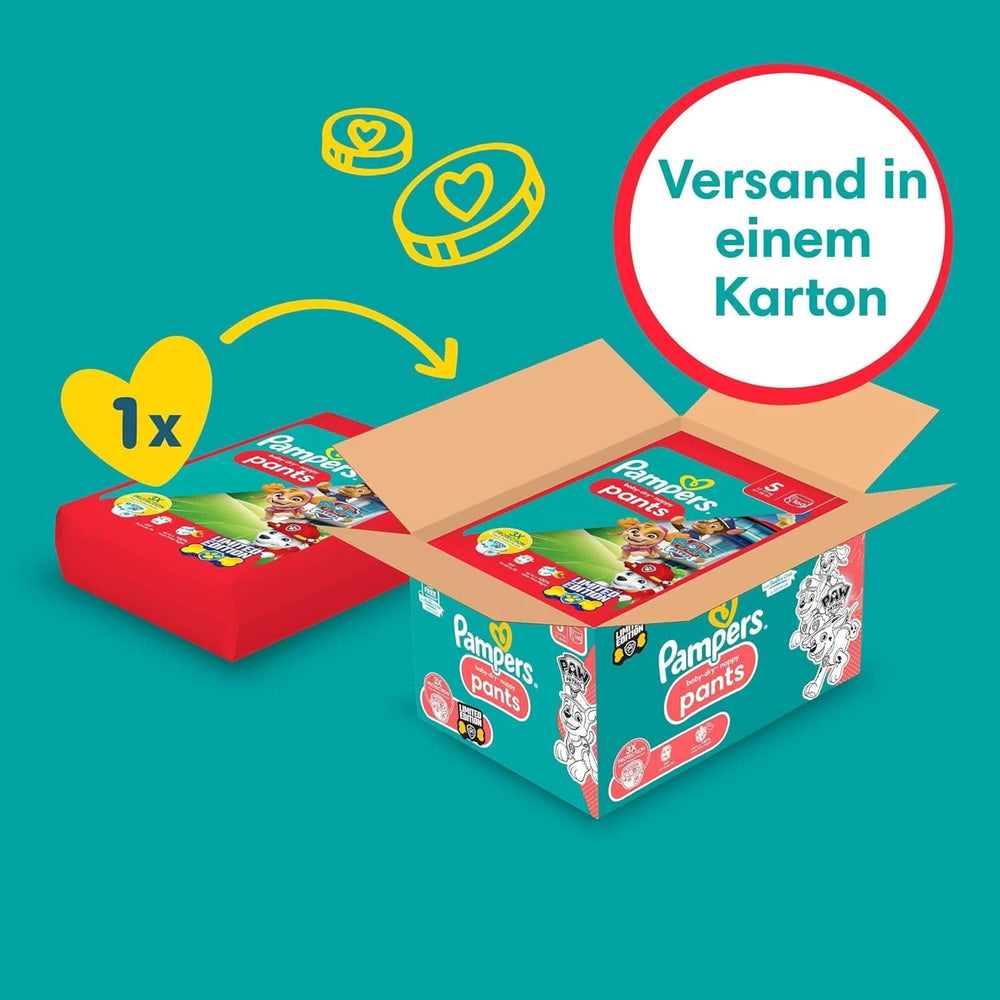 Couches Pampers Paw Patrol Pants taille 5 (12-17Kg) Baby-Dry, Junior avec poche Stop and Protect, BOITE MENSUEL, 160 couches Naty Shop