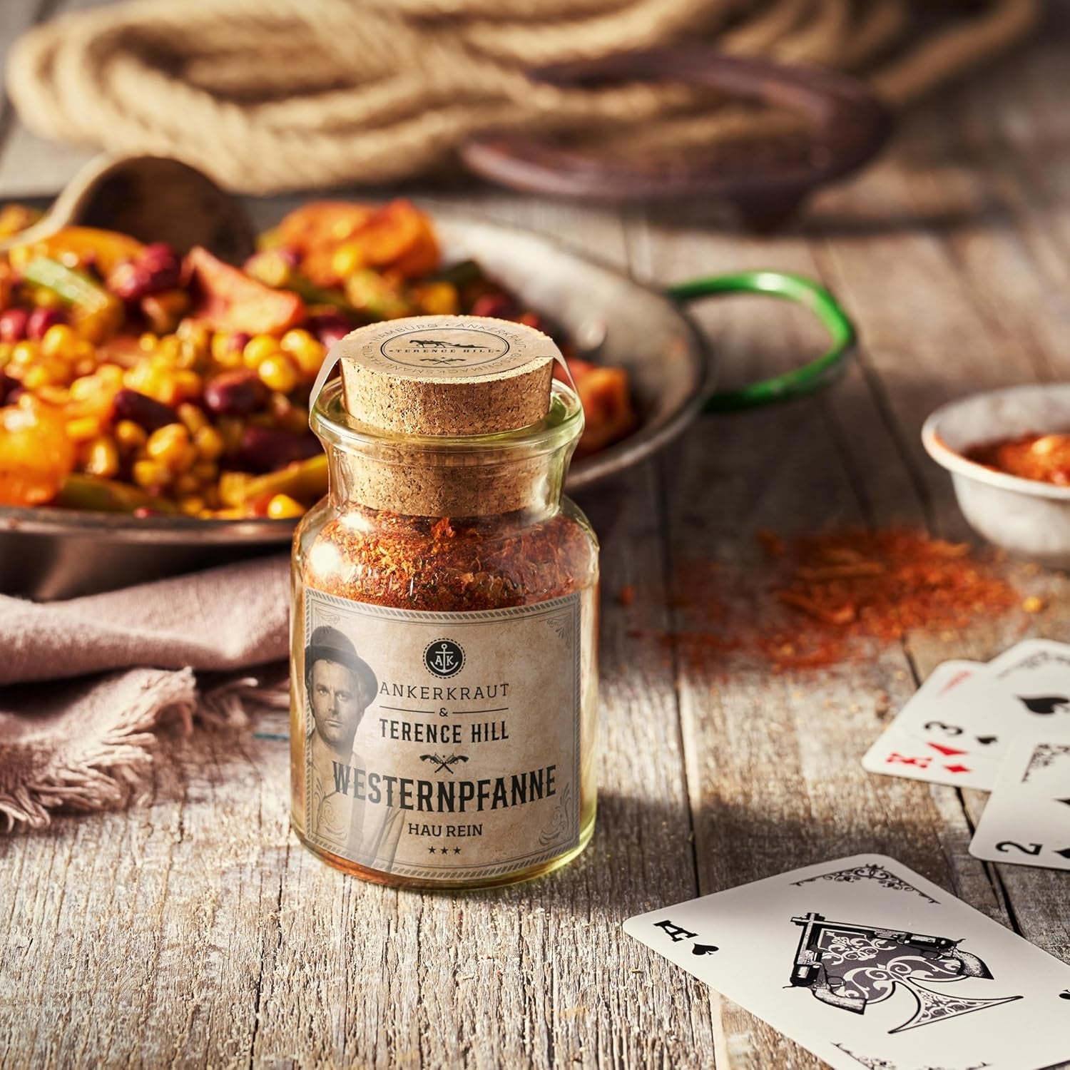 Ankerkraut Bud Spencer & Terence Hill Bagaluten Gewürz-Box, avec Westernpfanne et Pasta alla Napoli, Geschenk-Set, lecker kochen, 195 g Gewürze Inhalt