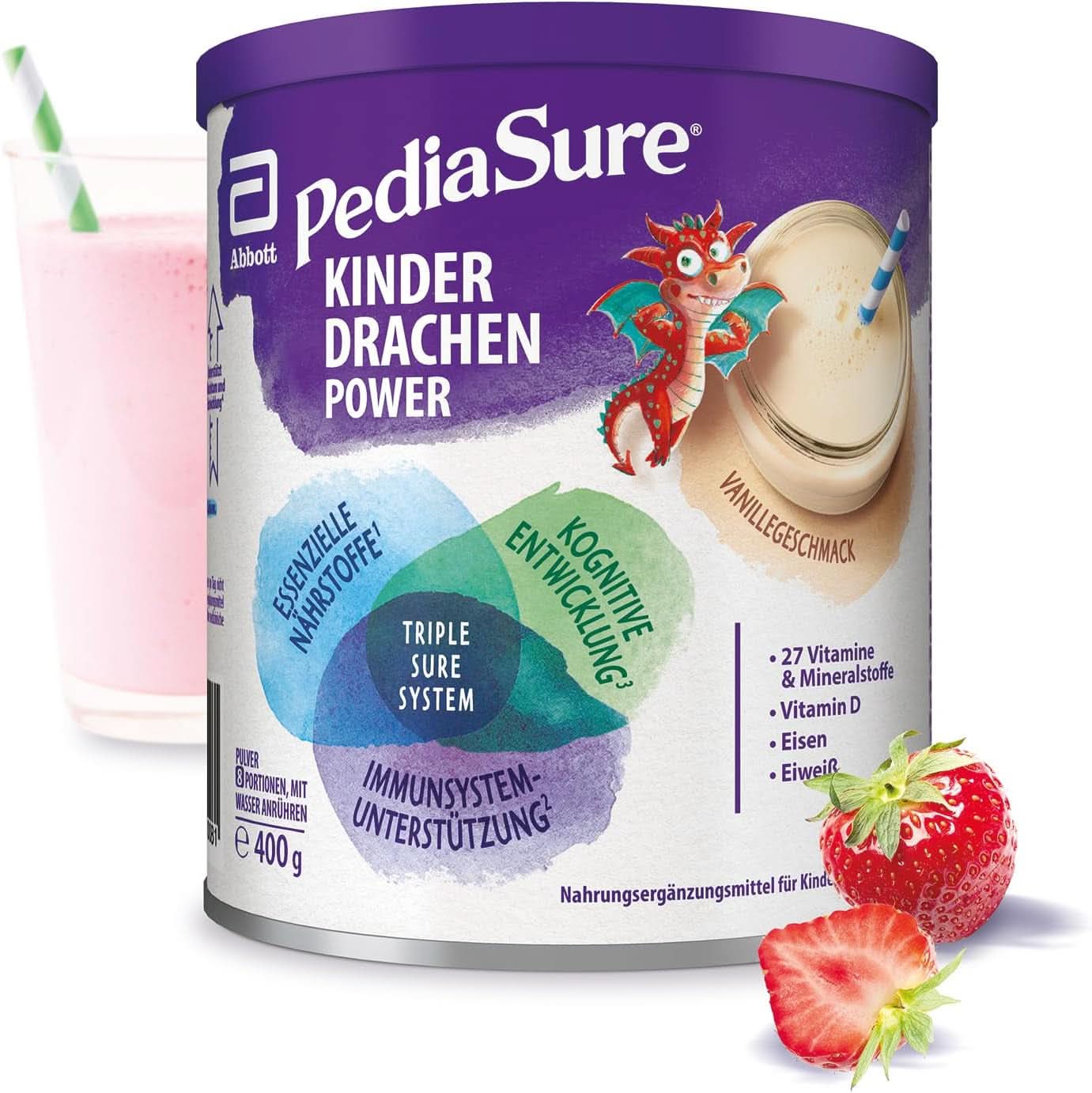Pediasure Dragon's Power, 400 grammes, délicieux complément nutritionnel pour les enfants à partir de 1 an, avec 27 vitamines et minéraux Fraises Naty Shop