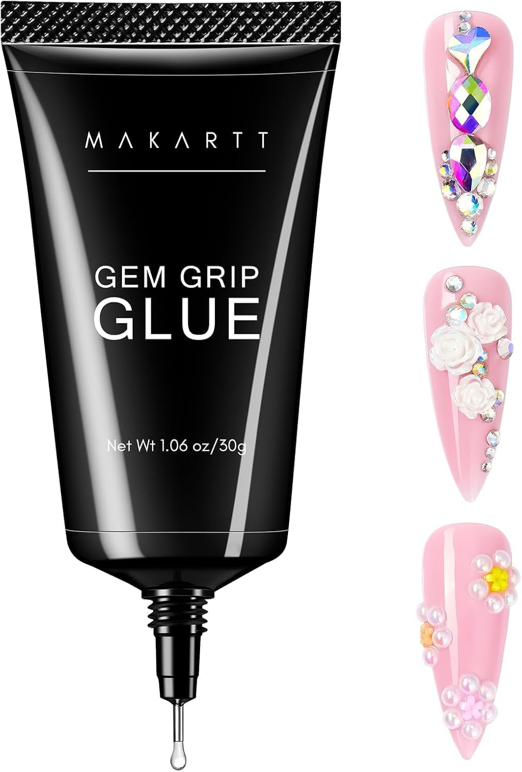 Makartt Gel adhésif pour strass – 15 ml de colle UV pour ongles avec breloques roses en forme de cœur, bijoux et accessoires de design d'ongles pour manucure à domicile, cadeau de Saint-Valentin
