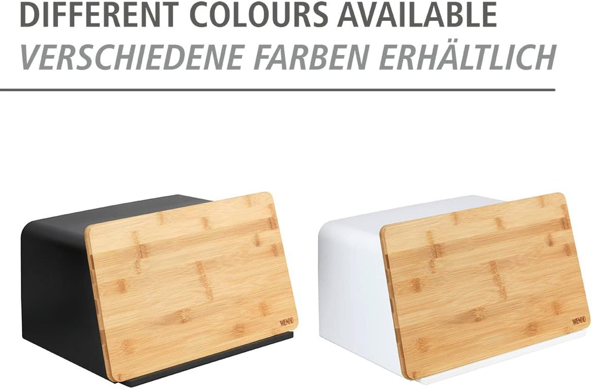 WENKO Corbeille à Pain Kubo avec Planche en Bambou, Rangement à Pain Polyvalent avec Couvercle et Planche à Découper en Bambou Intégrée, Boîte de Conservation des Aliments, Rangement du Pain Durable, 35 x 20,5 x 26 cm, Noir/Naturel Naty Shop