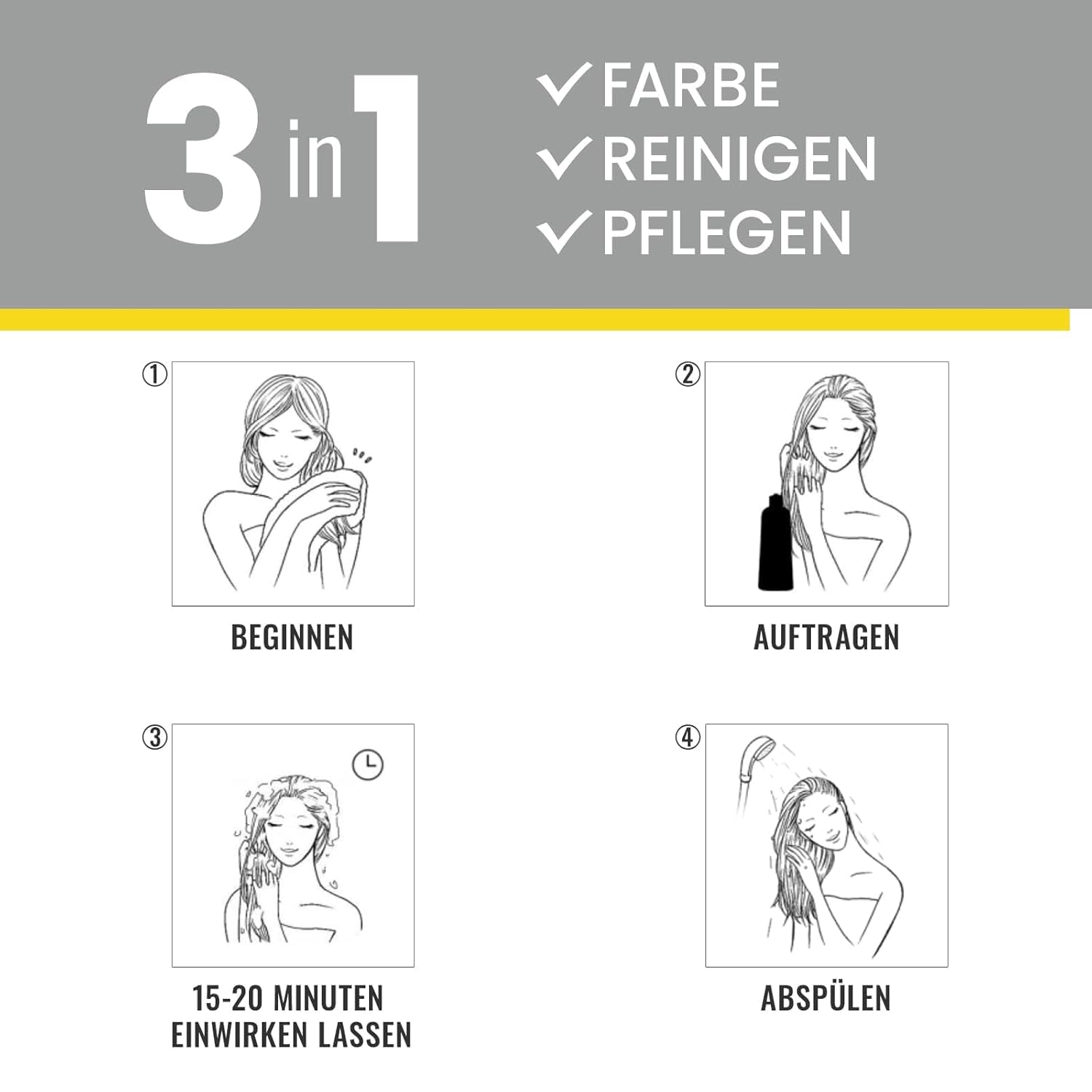 Shampoing noir pour teindre les cheveux gris, shampoing noir pour teindre les cheveux gris 3 en 1, shampoing colorant pour hommes et femmes, shampoing anti-cheveux gris (500 ml) Naty Shop Hair Dye