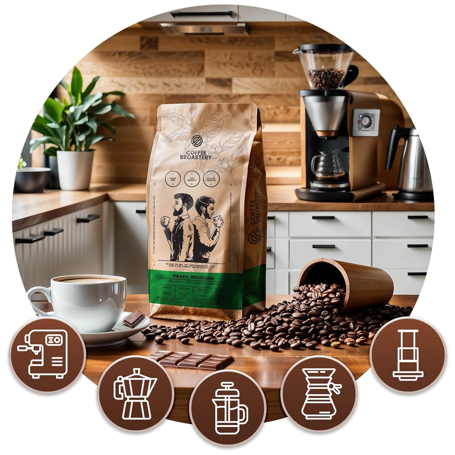 Geschenkset – Premium-Kaffeebohnen Mogiana aus Brasilien 1 kg + Céramique