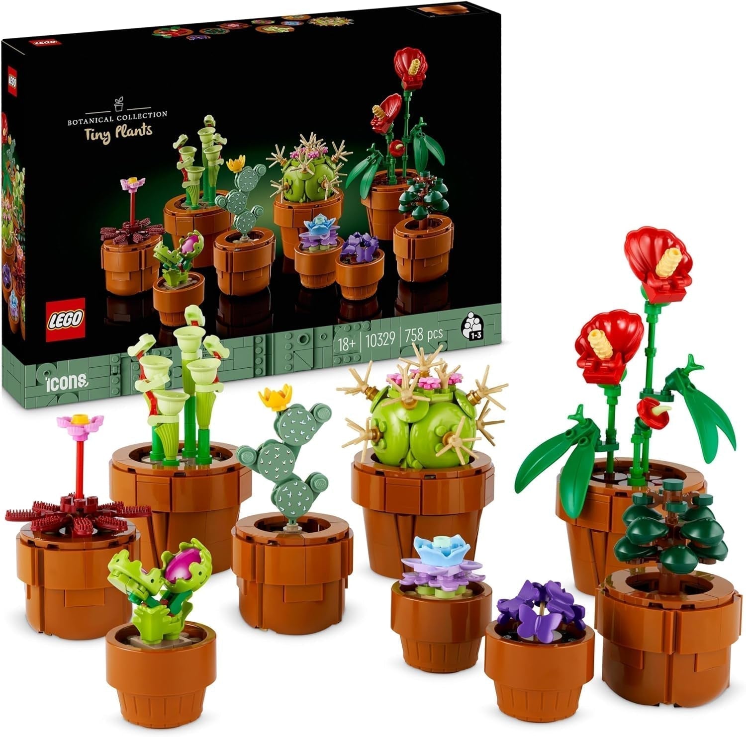 Mini plantes LEGO Icons, 9 fleurs artificielles à construire, ensemble de collection botanique pour adultes avec pots en terre cuite à construire, décorations pour la maison, cadeau pour femmes et hommes 10329 Ensembles de construction Besuche den LEGO-Store Mini plantes