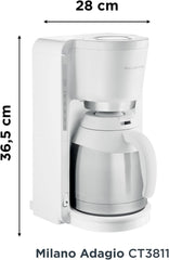 Cafetière à filtre Rowenta CT3811 Adagio Milano | Avec carafe thermique en acier inoxydable | 10-15 tasses | Arrêt automatique | Blanc/Acier inoxydable