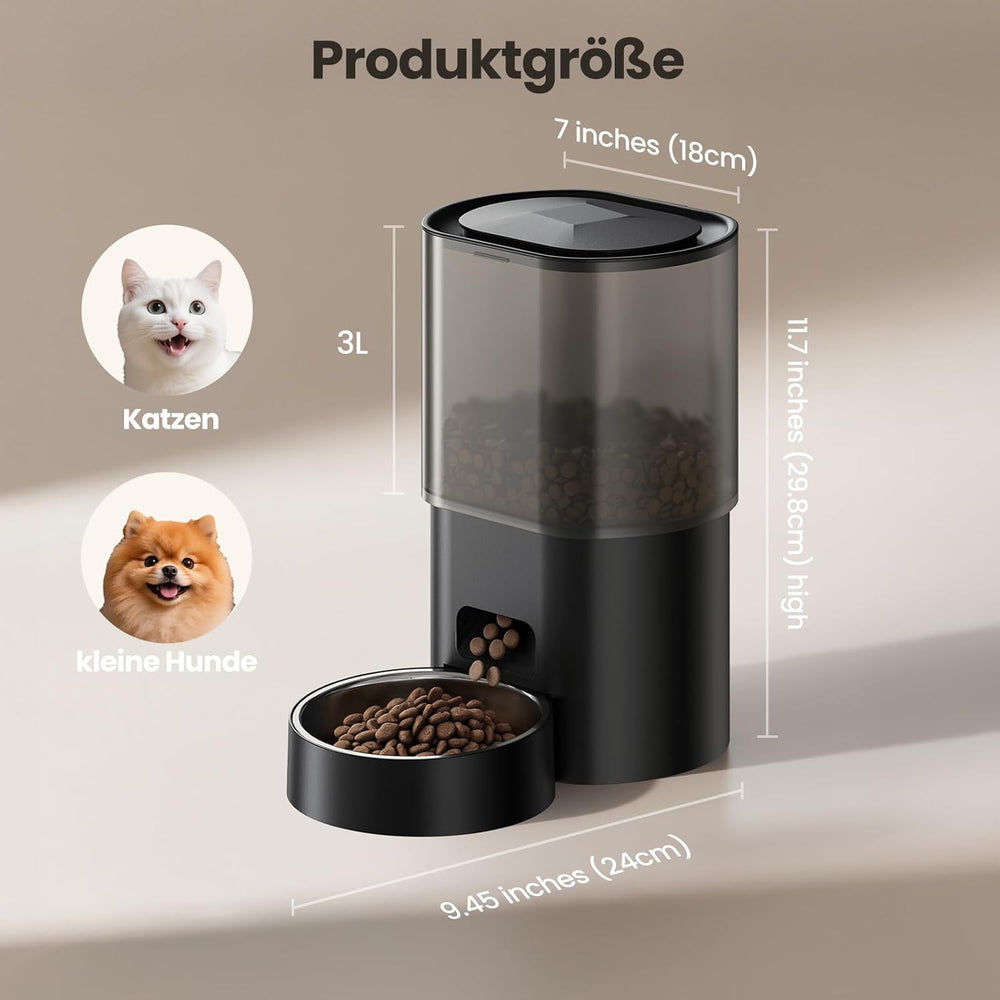 3L Automatischer Katzenfutterspender 2.5L Katzenbrunnen-Set, geräuscharmes App-steuertees Fernfütterungsgerät mit 10 Mahlzeiten per Tag, Anti-Verstopfungs-Design, idéal pour Katzen & Welpen