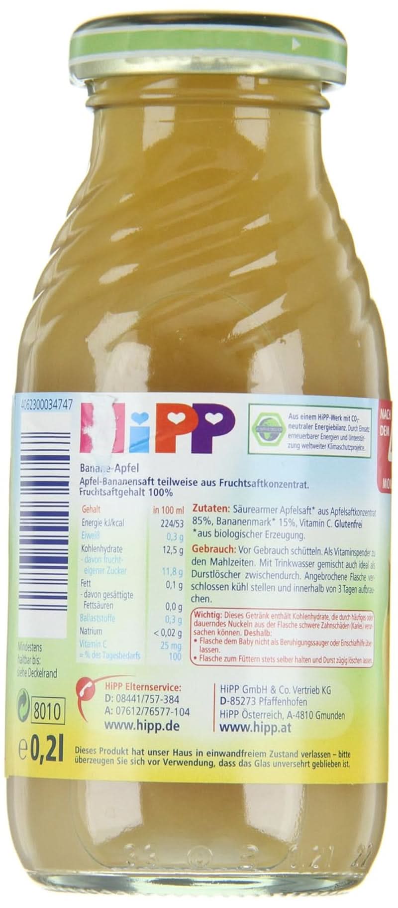 Hipp Banane-pomme Bio, lot de 6 (6 X 200 ml) Mère et Enfant Naty Shop