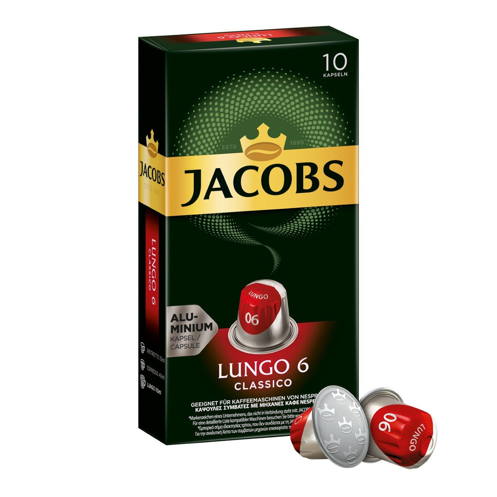 Jacobs Kapseln Lungo Intenso, Intensität 8 & Kapseln Lungo Classico, Intensität 6, 100 capsules de café compatibles Nespresso®*, 10er Pack, 10 x 10 Getränke