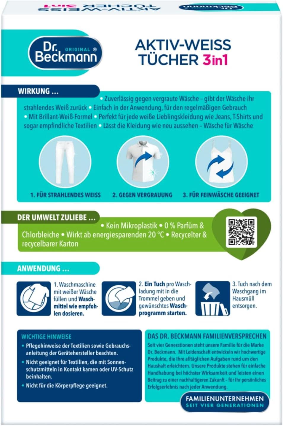 Dr. Beckmann Fest Lingettes, Active-White, 15 lingettes Détergents à lessive Naty Shop
