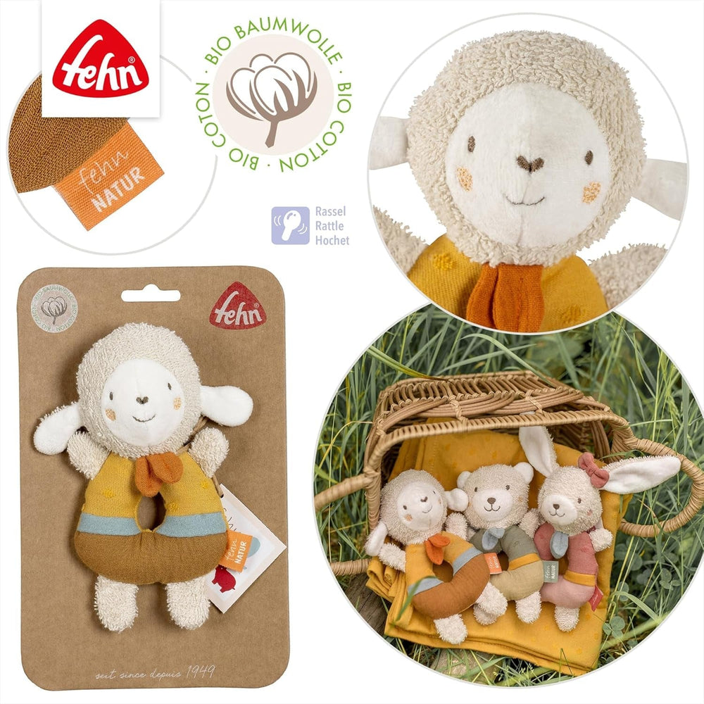 Fehn bébé anneau de préhension jouet mouton fehnNATUR - peluche avec coton biologique - jouet pour bébé avec clochette et jouet d'apprentissage ludique - jouet de préhension pour bébés et jeunes enfants à partir de 0 mois Jouets pour bébé Naty Shop
