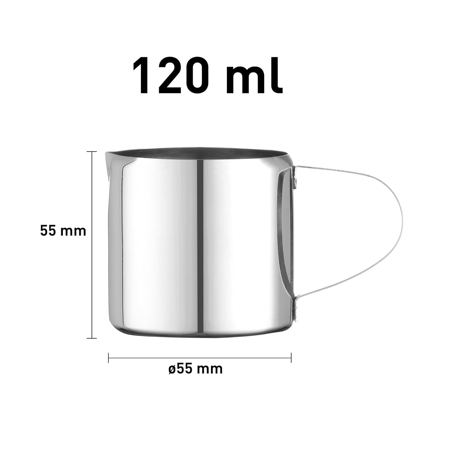 HENDI Mini tasse à lait, design droit, poignée solide, pichet à crème, petit pichet à lait, pichet mousseur, pichet à crème fouettée, pichet à crème fouettée, 120 ml, ø55 x (H) 55 mm, acier inoxydable