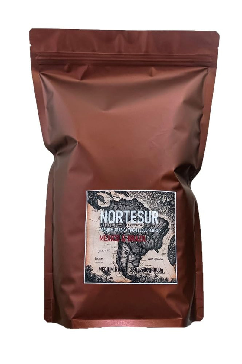Café Norte Sur, café fort pour mouture quotidienne. 100% Arabica du Mexique et du Brésil.