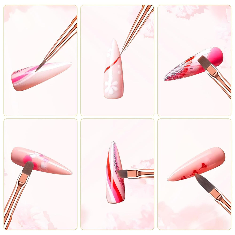 6 pièces brosses à ongles avec capuchon ongles UV Gel acrylique brosse à ongles brosse à ongles Gel partiel ensemble de pinceaux d'art des ongles