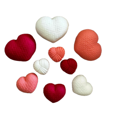 Set 9 decoratiuni comestibile din zahar, Inimi crosetate Decoratiuni din Pasta de Zahar Naty Shop