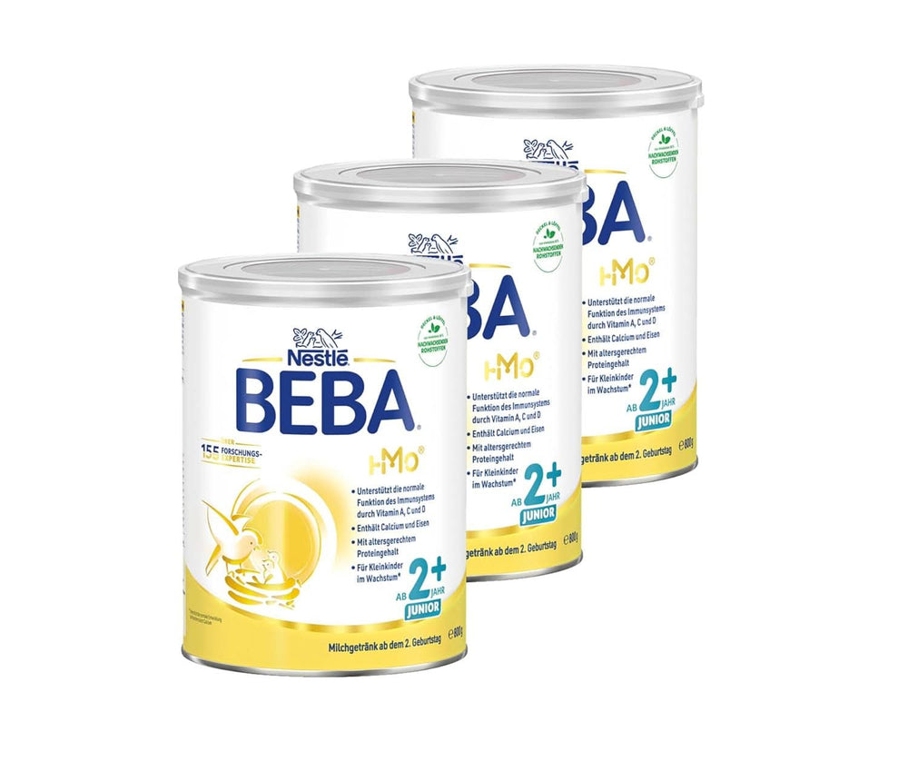 Nestlé BEBA Junior 2+, à partir du 2ème anniversaire, nourriture pour bébé avec HMO 2'-FL, uniquement du lactose, sans huile de palme, pack 3 (3 x 800g) Mère et Bébé Naty Shop