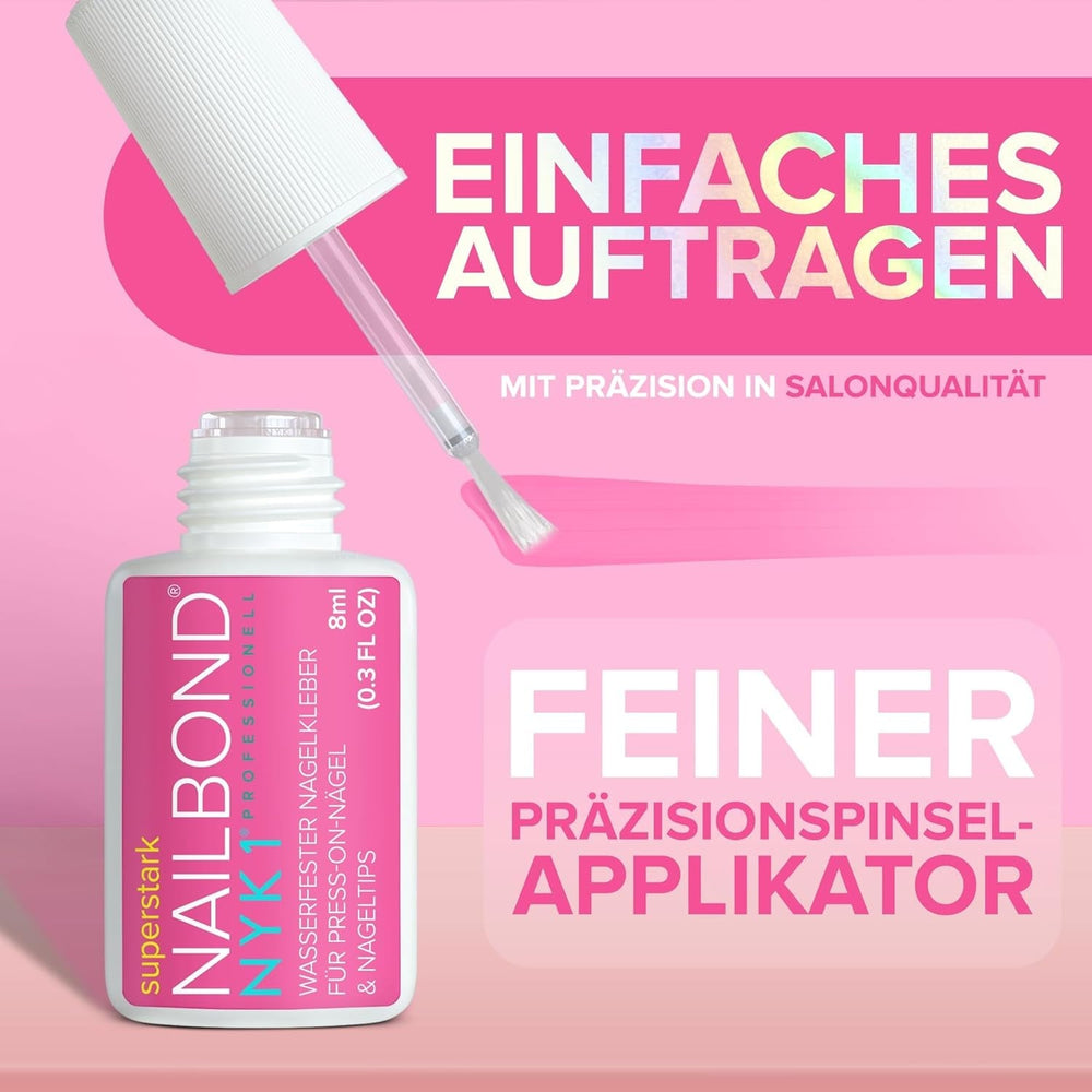 NYK1 Nailbond Colle à Ongles Artificiels Extra Forte (8 ml) Colle à Ongles avec Brosse pour Pointes, Ongles à Presser et Ongles Acryliques Colle à Ongles - Colle à Ongles Craqués Colle à Ongles Antifongique