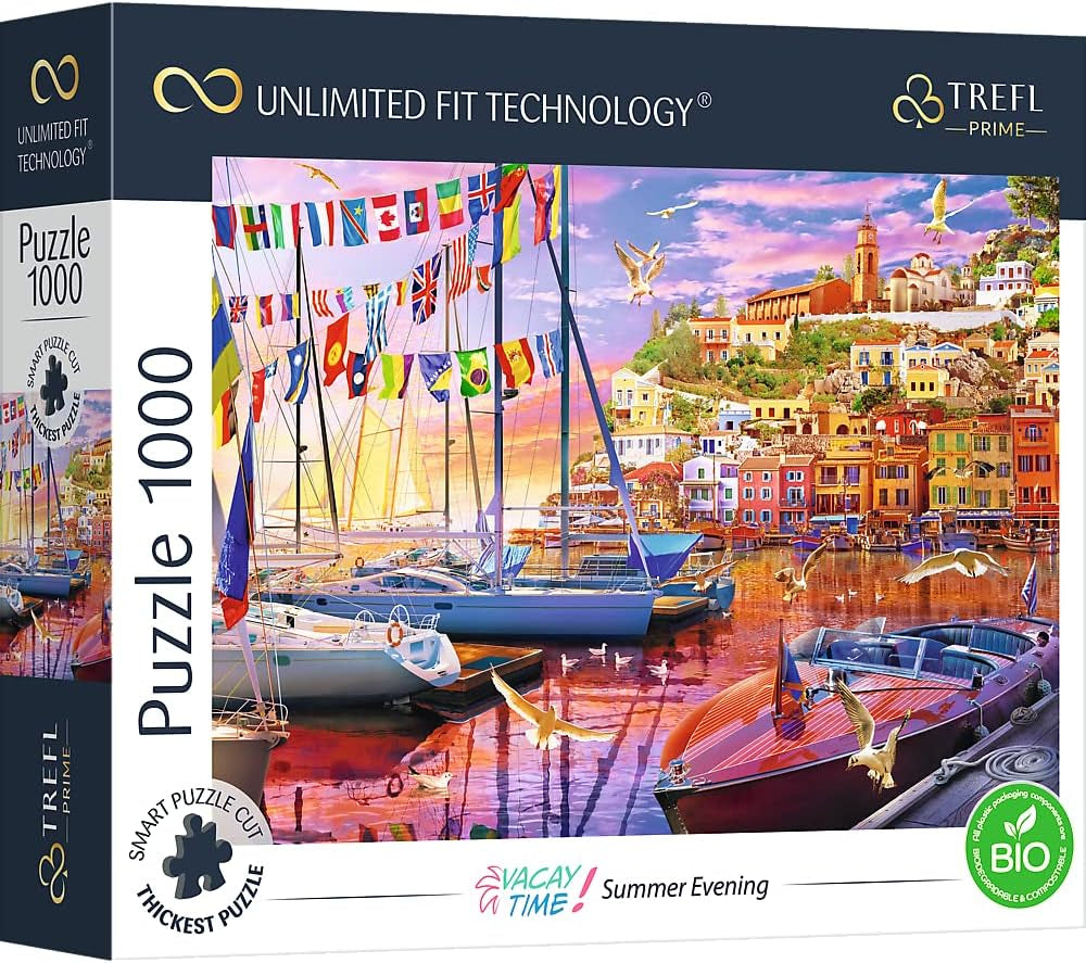 Trefl 26196 1500 elemente, carton cel mai gros, organic, ECO, Italia, apus de soare, divertisment pentru adulți și copii de la 12 ani, Uft-Puzzle Romantic Sunset: Vernazza, Liguria, Italia Puzzle Naty Shop Puzzle Vacay Time: Seara de vară 1000