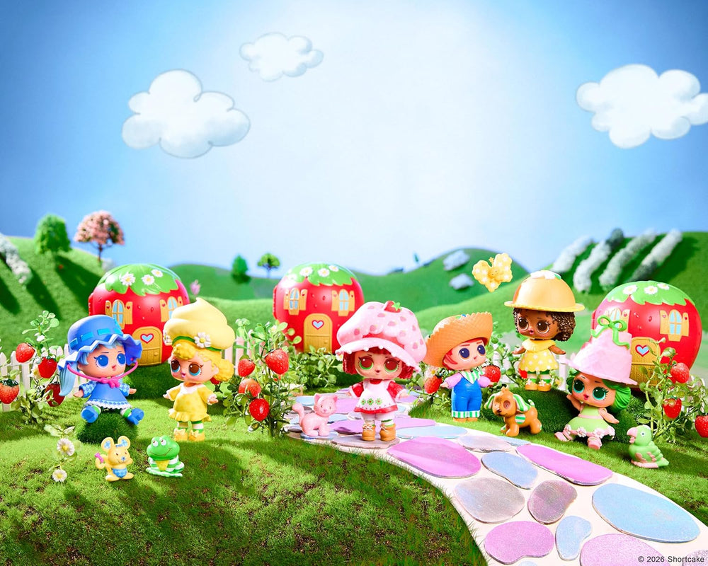 Mdr Surprise ! Loves Strawberry Shortcake Tots – Poupées parfumées à collectionner avec 7 surprises, animal de compagnie, mode, chaussures, chapeau, ensemble de jeu avec maison convertible Strawberry Shortcake, à partir de 4 ans