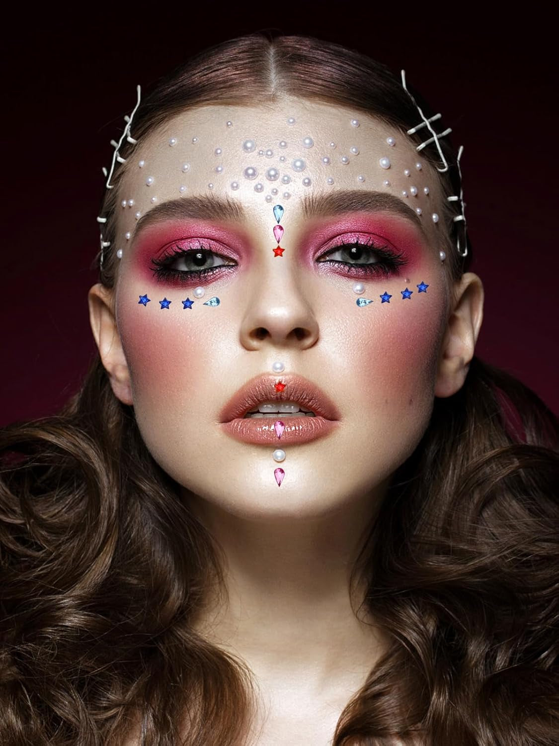 EBANKU Nail Art Strass Kit Multi Design Zubehör Mit 1 Pinzetten 1 Stück Wachsstifte Deko Diamanten Kristalle Perlen Edelsteine ​​​​Bunt Pferdeaugen Strass Metall Nieten Für Nagel DIY (1 Stück (10Er Pack))