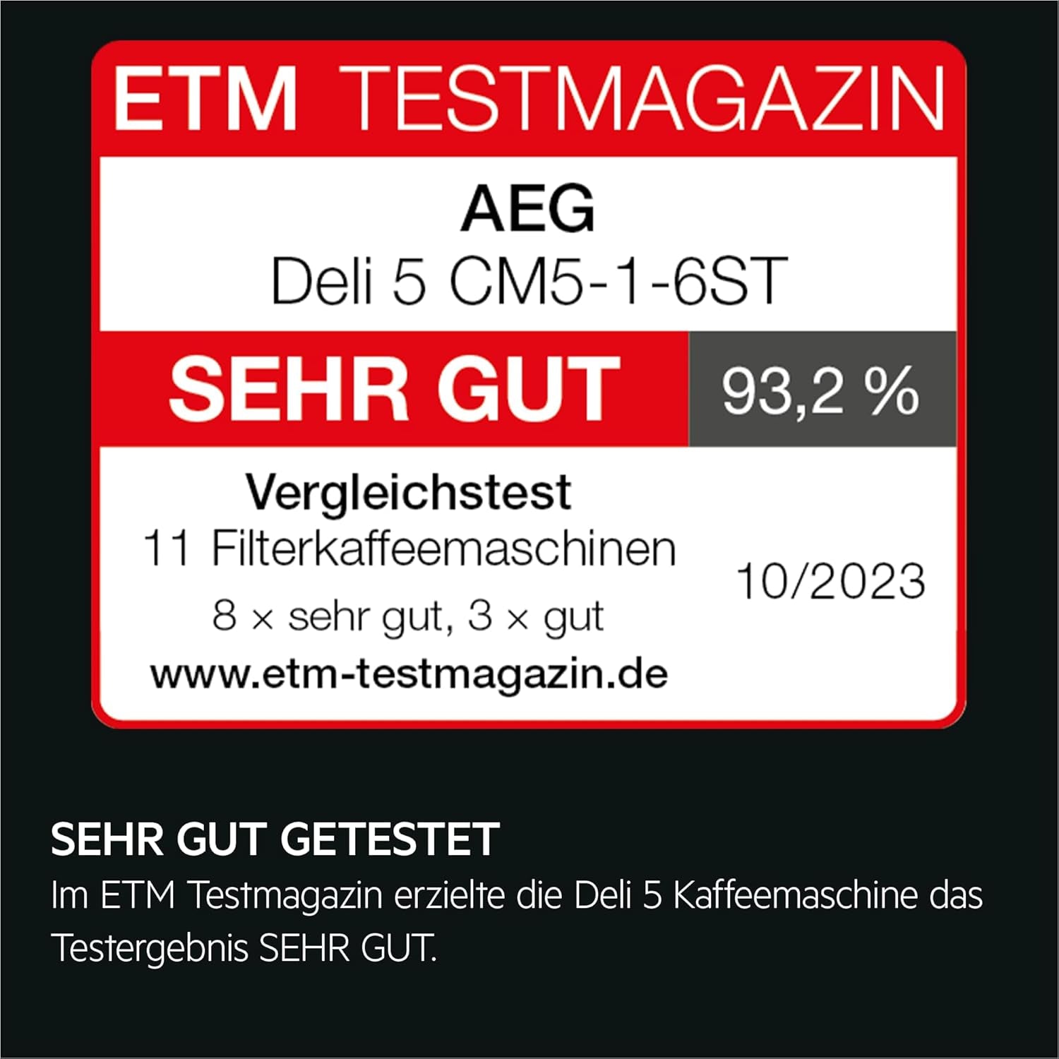 Machine à expresso AEG Deli 5, 1,5 l, minuterie programmable, fonction maintien au chaud, arrêt de sécurité, indicateur de niveau d'eau, dosage optimal, fonction anti-goutte, acier inoxydable, CM5-1-6ST