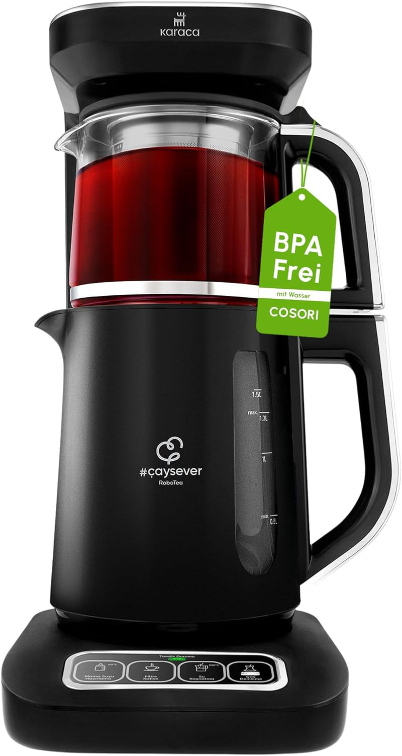 Karaca Caysever Robotea Pro Machine à thé automatique parlante 4 en 1 avec filtre chauffe-bouillie et bouilloire théière turque 2500 W gris sidéral