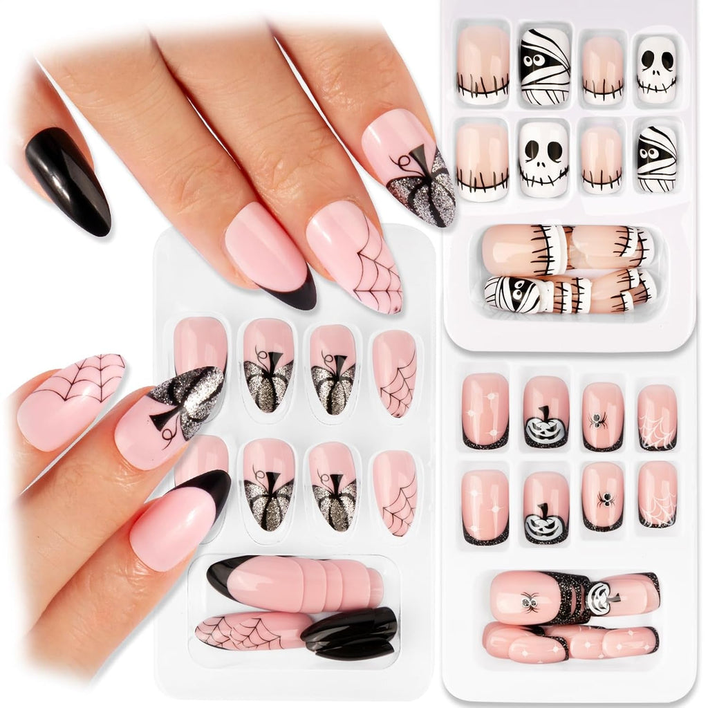 72 buc unghii de Halloween unghii false autoadezive unghii artificiale scurte unghii autoadezive presate dovleac fantomă unghii artificiale vârfuri unghii artă portocaliu verde negru