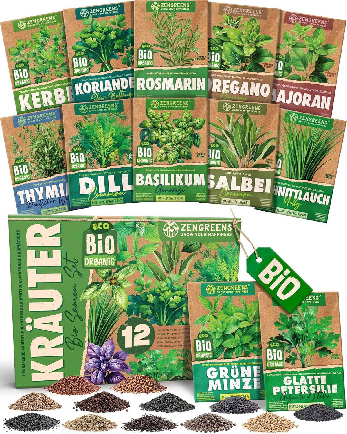 Graines de basilic biologiques dans un ensemble de 6 - 6 graines de basilic pour une culture facile dans le jardin, le balcon ou le parterre surélevé - Graines de plantes - Semis