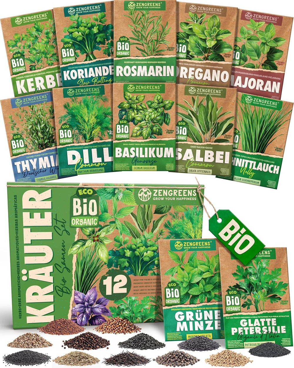 Graines de basilic biologiques dans un ensemble de 6 - 6 graines de basilic pour une culture facile dans le jardin, le balcon ou le parterre surélevé - Graines de plantes - Semis