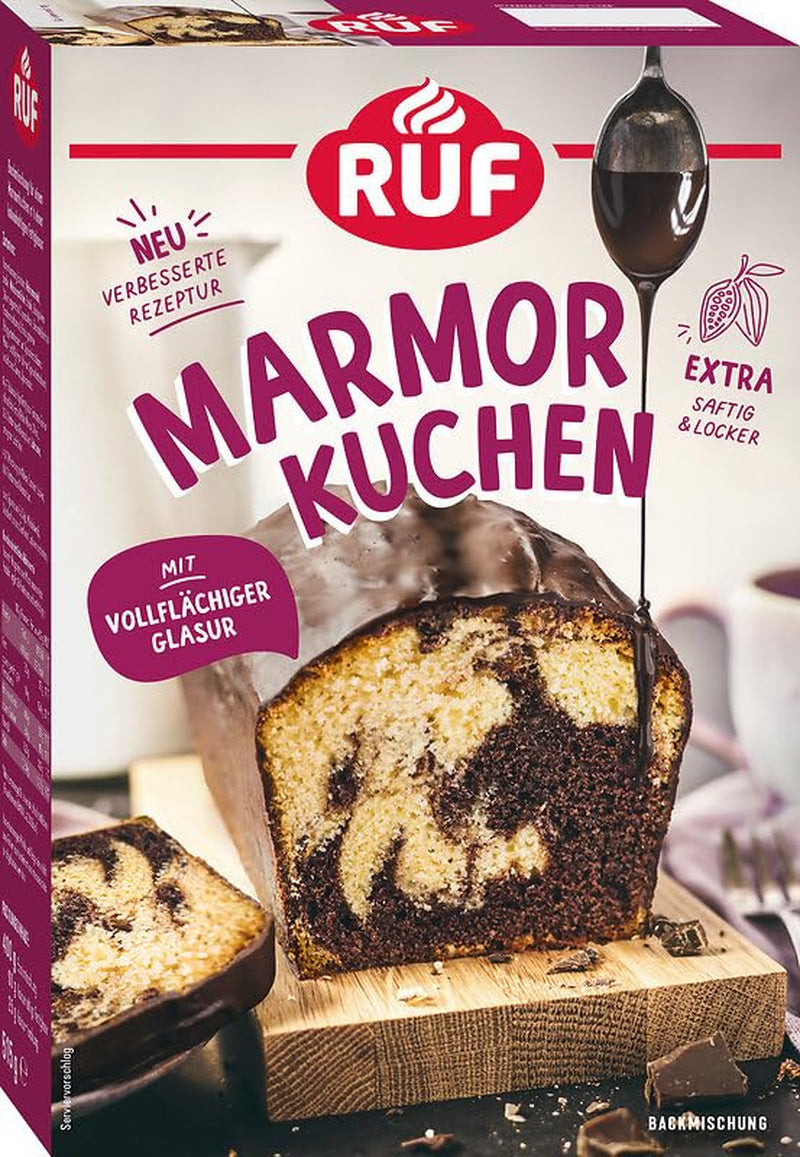 RUF Nusskuchen, Backmischung Mit Schneller Und Einfacher Zubereitung, Nussig Und Locker Mit Glasur, Als Grundlage Für Rüblikuchen, Vegan, 1 X 520G Naty Shop 515 G (1Er Pack) Marmorkuchen