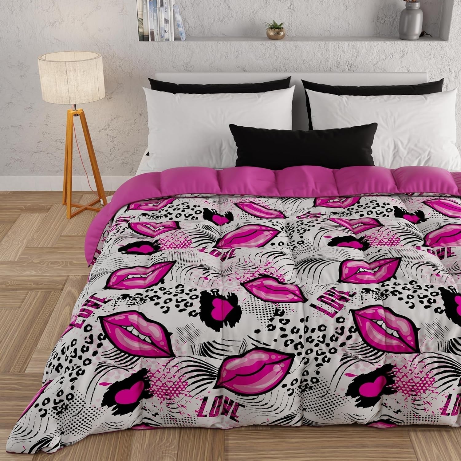 PETTI Artigiani Italiani - Couette d'hiver, Couette d'hiver, Couette simple, Double face, Impression monochrome et numérique, microfibre 100% hypoallergénique, Fabriqué en Italie