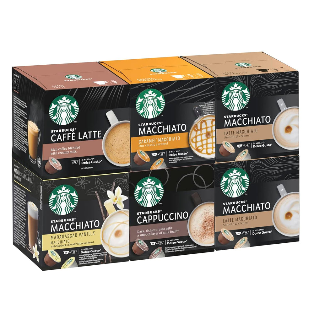 STARBUCKS Probierset, White Cup Variety Pack de Nescafé Dolce Gusto Kaffeekapseln & Vanilla Macchiato de Nescafé Dolce Gusto Kaffeekapseln 6 x 12 (72 Kapseln, 36 Portionen)