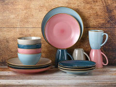 CreaTable, 22506, Série COSY DAY, Service de table 16 pièces pour 4 personnes, Service combiné en porcelaine, Passe au lave-vaisselle et au micro-ondes, Fabrication de qualité