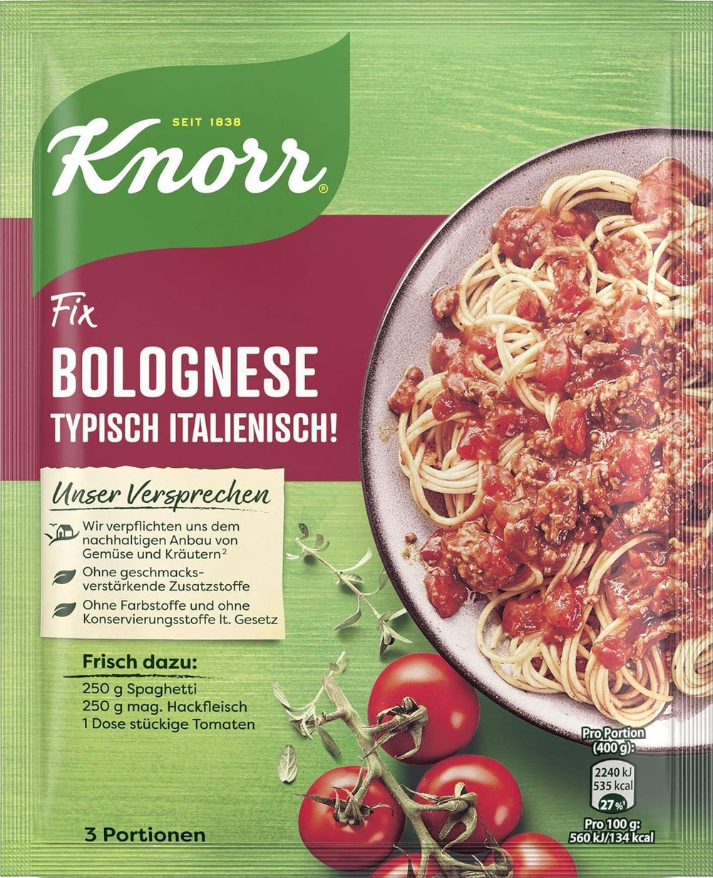 Knorr Fix Würzmischung Spaghetti Bolognese pour un délicieux plat de nouilles avec des ingrédients naturels 40 g