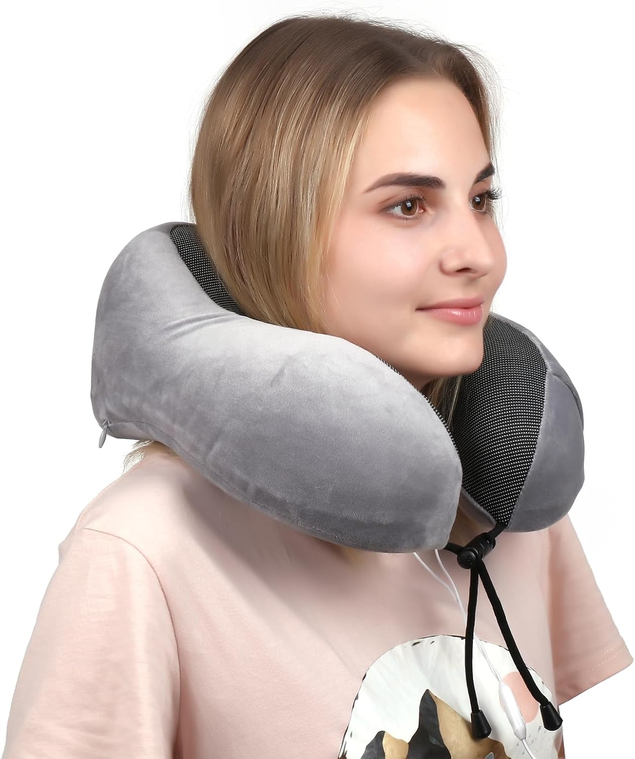 WELLGRO Ensemble d'oreillers cervicaux avec masque de sommeil 3D et bouchons d'oreille - Housse amovible - Mousse à mémoire de forme - Fermeture à glissière - Sac de rangement inclus - Oreiller de voyage - Couleur au choix, Couleur: Gris Oreillers orthopédiques cervicaux Naty Shop