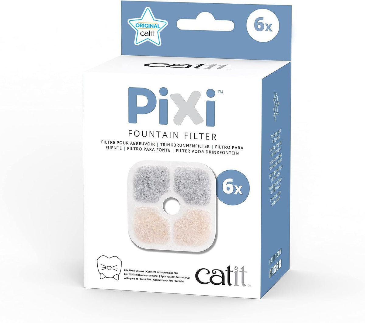 Catit 43722 Pixi Ersatzfilter, filtre à eau pour les filtres à eau Catit Pixi, paquet de 6, blanc