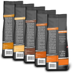 Der-Franz Kaffee Pack, ganze Bohne, aromatisé, 5 x 500 g (1 x Noisette, 1 x Vanille, 1 x Chocolat, 1 x Zimt, 1 x Caramel)