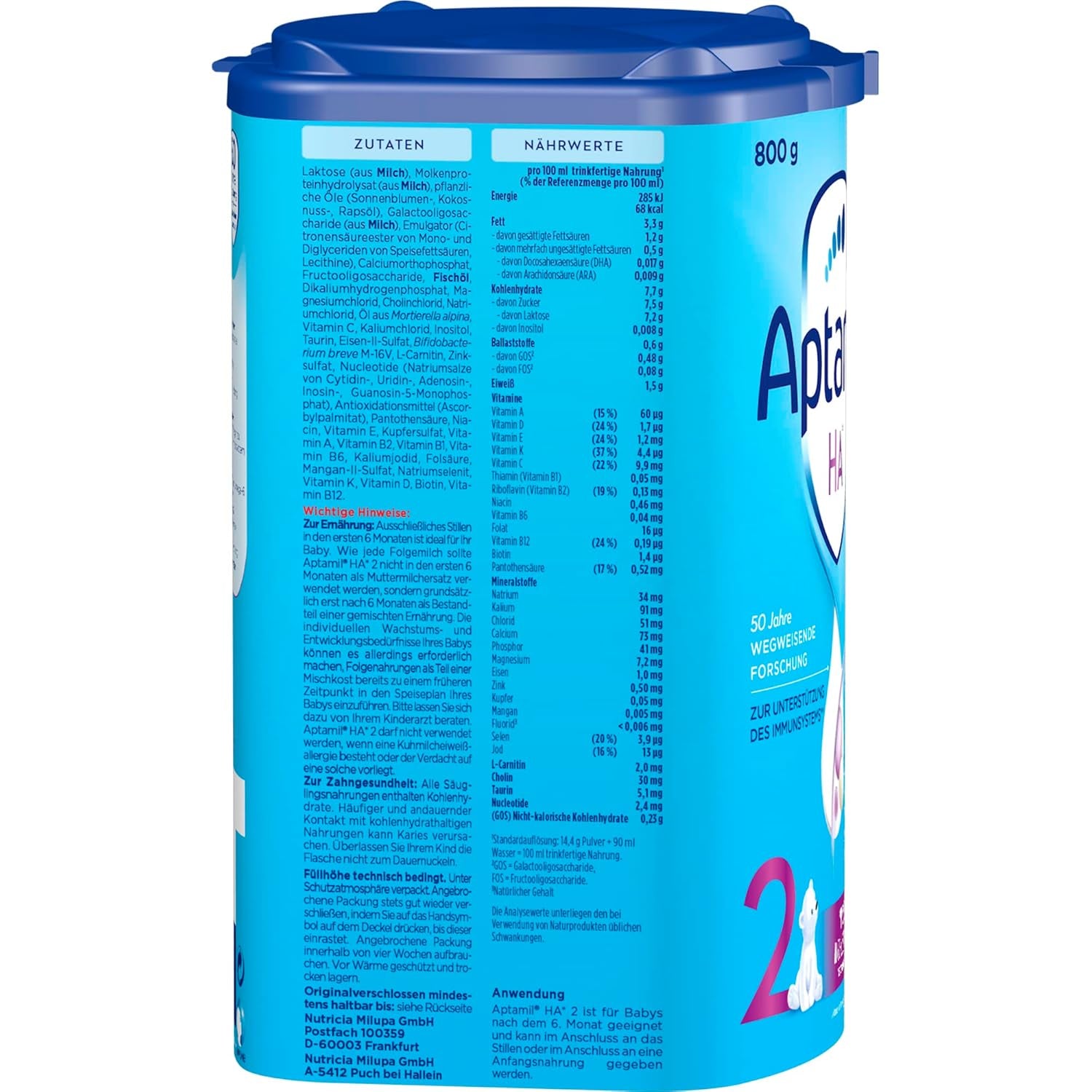 Aptamil HA 2 – Formule de suite après 6 mois, avec Oméga 3 et 6, DHA, ARA et ALA, Sans lactose, Sans huile de palme, Aliment pour bébé, Lait en poudre, 1 x 800 g (Pack de 4)