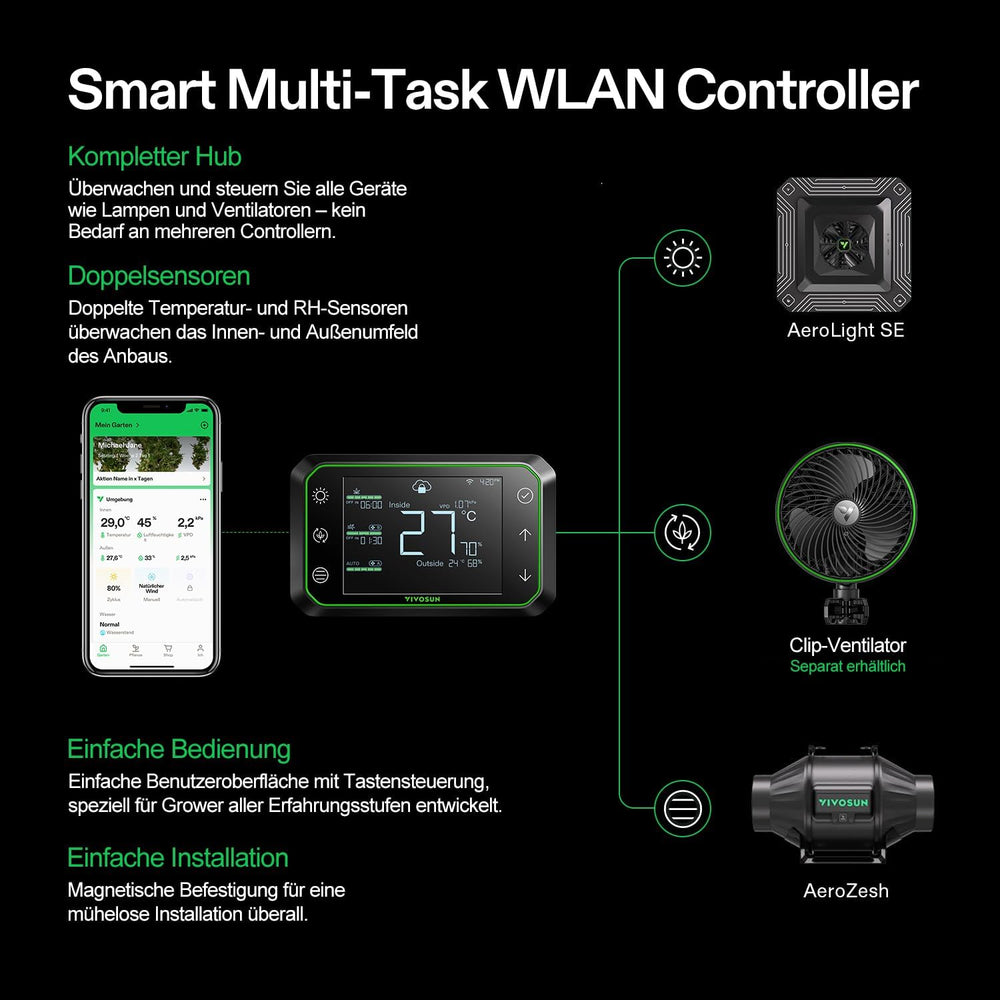 VIVOSUN Système de culture intelligent avec lampe LED AeroLight A100SE 100 W avec ventilateur de circulation intégré, ventilateur de conduit AeroZesh T4 100 mm 357 m³/h et contrôleur GrowHub E42A pour tentes de culture et culture en intérieur
