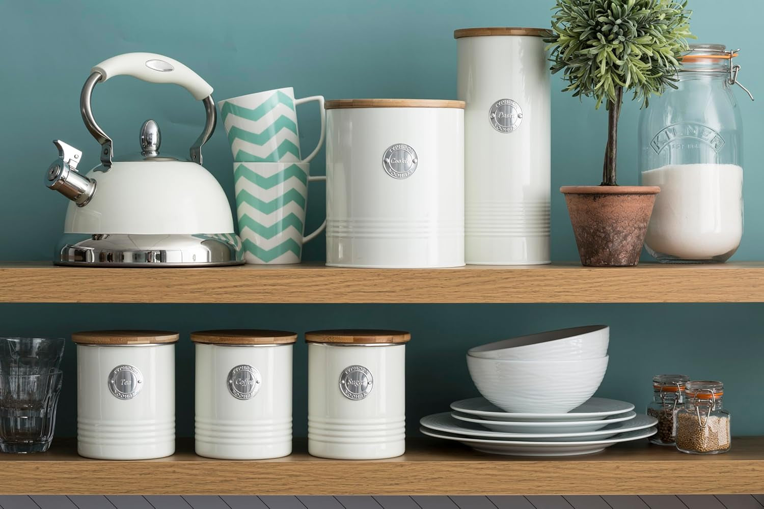 Collection LIVING, sucrier avec couvercle | pastel crème | boîte de rangement 1 L cuisine pour sucre | sucrier en acier avec couvercle | Bocaux de conservation hermétiques en bambou avec couvercles Naty Shop Boîtes de conservation des aliments