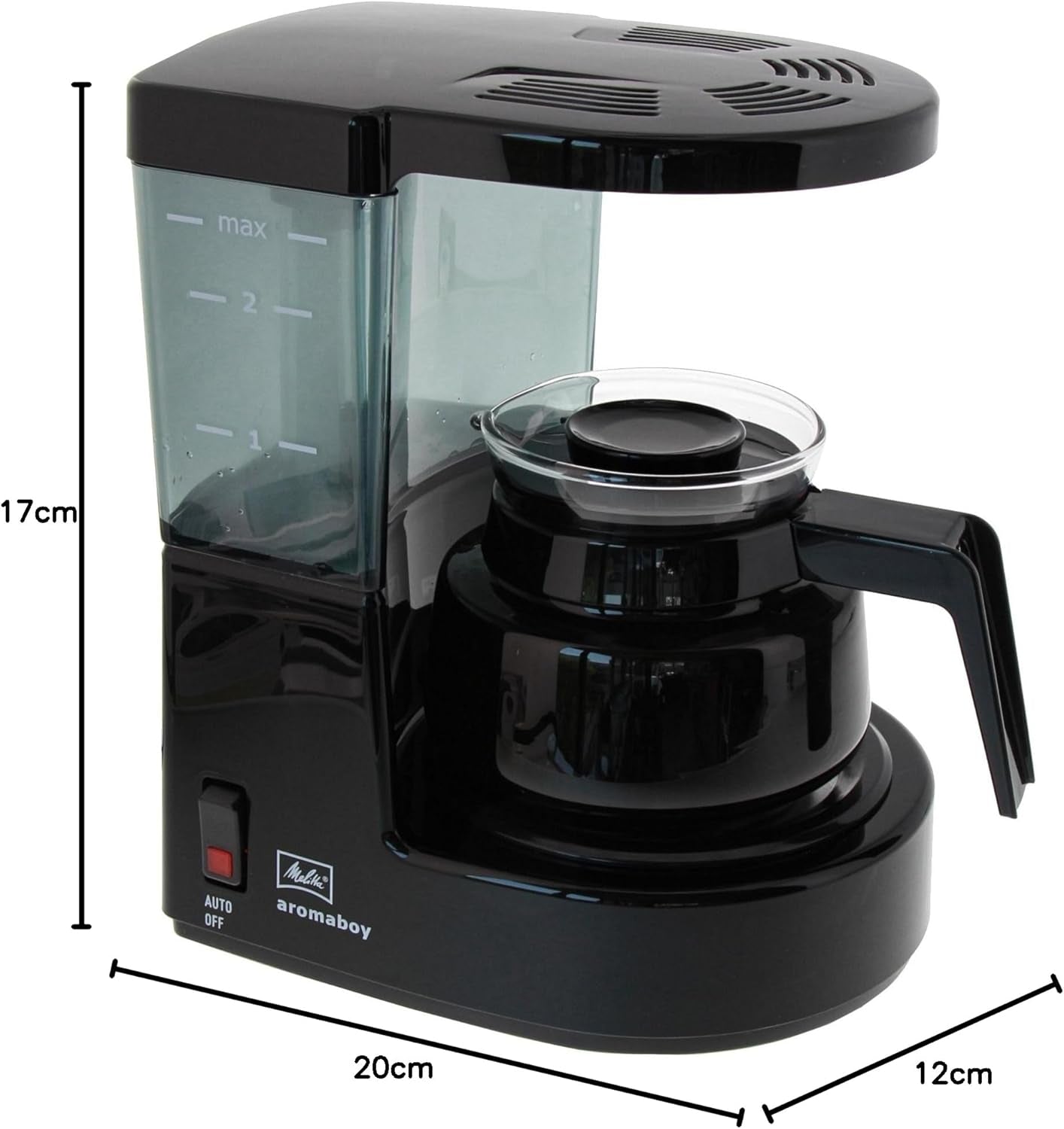Melitta Aromaboy - petite cafetière avec filtre et carafe en verre, pour jusqu'à 2 tasses de café, noir