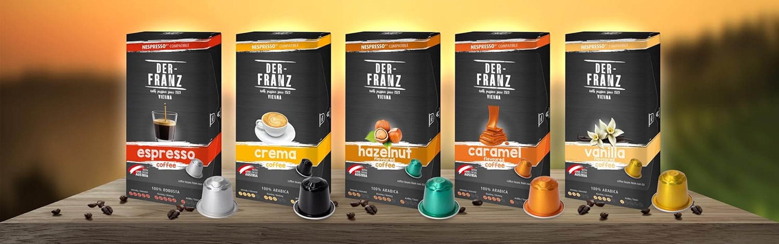 Capsules de café compatibles Nespresso Der-Franz, 6 x 10 capsules, arôme caramel, torréfaction moyenne